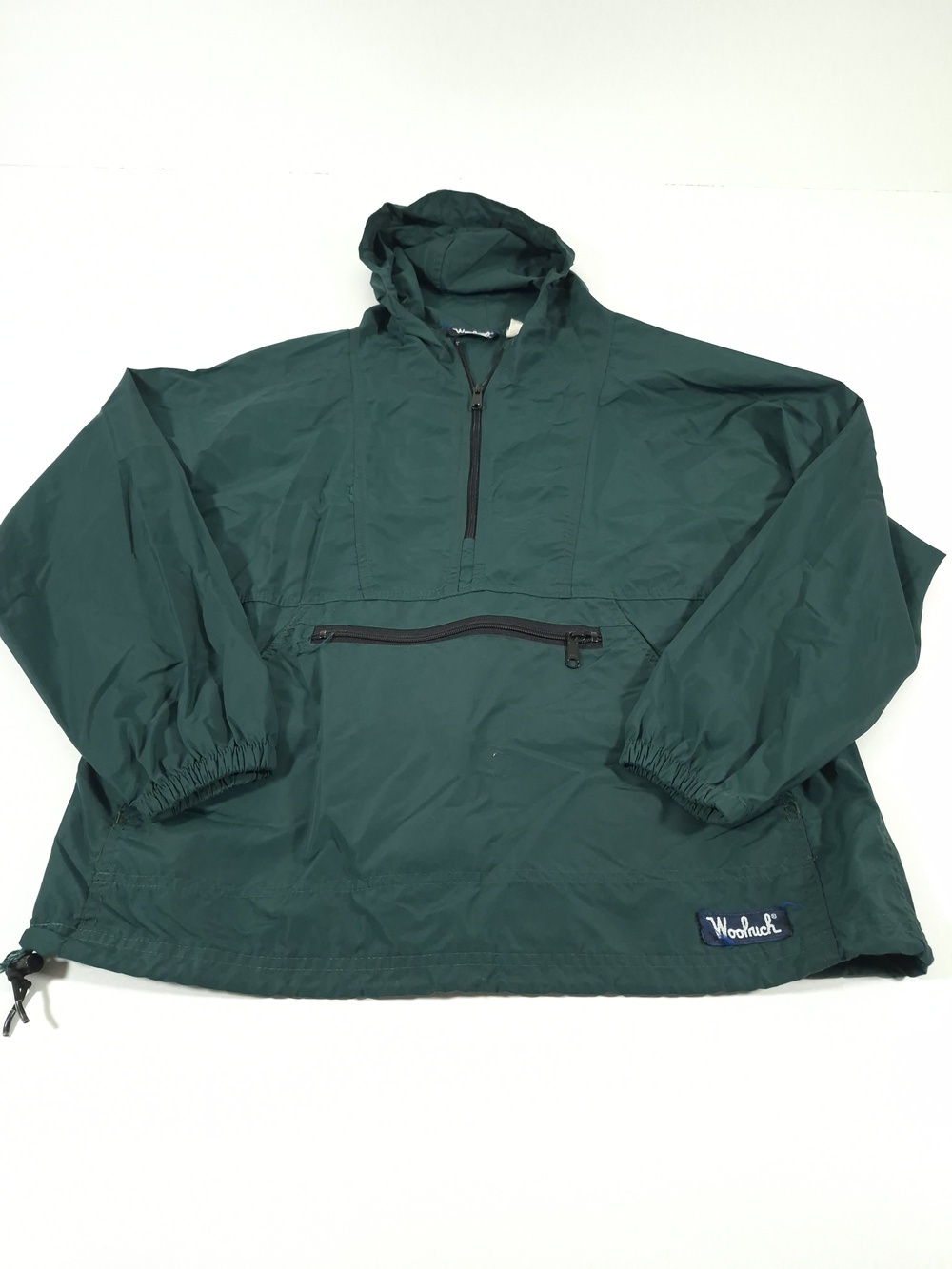 VTG Woolrich Jacket Womens Medium Green Hooded Anorak 1/2 Zip Pullover FLAW